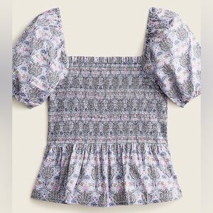 J.Crew Smocked squareneck organic cotton top in Liberty® Club Nouveau fabric